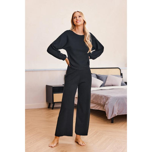 Womens Fall Winter Casual Solid Knitted 2 Piece Sets Long Sleeve Hoodie