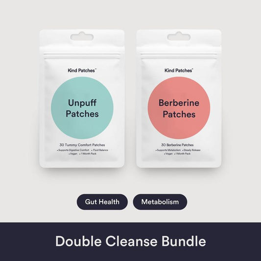 Kind Patches Double Cleanse Bundle, 30 Unpuff Patches+30 Berberine Patches, Support Healthy Gut, Debloating, Digestive Comfort, Steady Release, Vegan